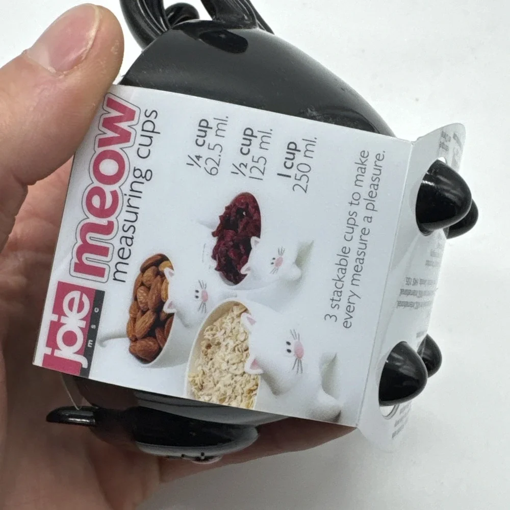 Joie Meow Black Cat Stackable Kitchen Measuring Cups 3 Piece Set New